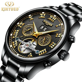 

Skeleton Watch Men Self-Wind Mechanical Mens Watches Automatic Stainless Steel Waterproof horloges mannen erkek kol saat KINYUED
