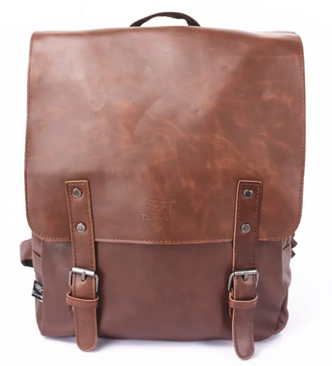 Black PU Leather Backpack School Bag Cute For School Handbag Men Hot Satchel Bags Cover Magnetic Hasp New - Цвет: Коричневый