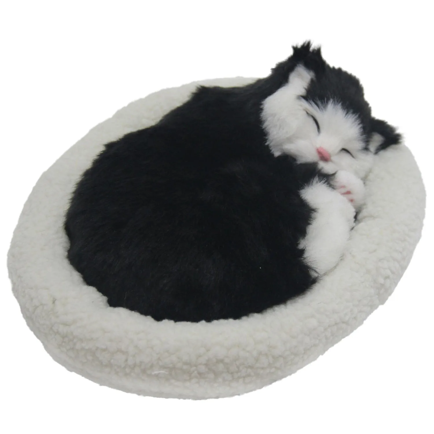 

Practical Emulation Sleeping Breathing Cat Pet with Woolen Bed Car Home Room Decorations Gift