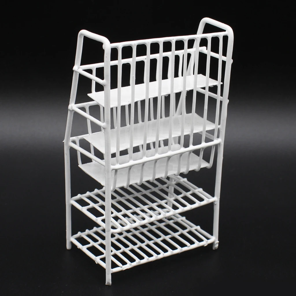 White 1/12 Dollhouse Miniature Metal Magazine Rack Bookshelf Shoe Rack Furniture Room Life Scenes Decor