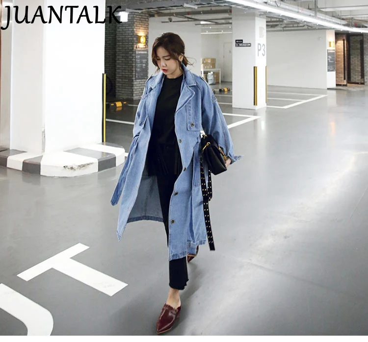 2017 Marée Denim Lâche Femmes Tranchée Printemps Manteau Grande Long Trench Ceinture Taille Fixer Nouvelle OZkXuPiT