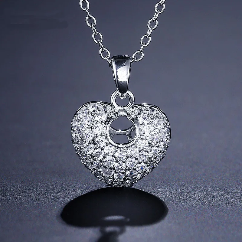 

LISM Hot Sale Peach Heart Cubic Zircon Necklace Shinning Pendant For Women Wedding Dubai Bridal Silver Necklace Jewelry