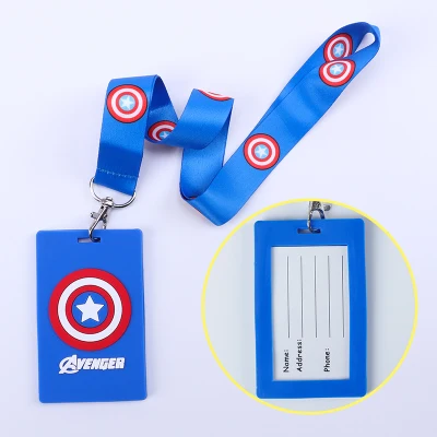  1 pcs Cartoon Captain America pvc Lanyard Key Chains Card Holders Bank Card Neck Strap Card Bus ID 