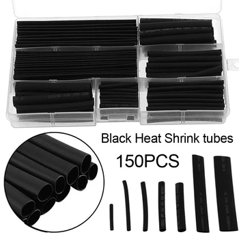 

150pcs Black Shrinking Heat Shrink Tube Polyolefin Wire Cable Insulated Sleeving Heat Shrink Tubing Assortment Kit