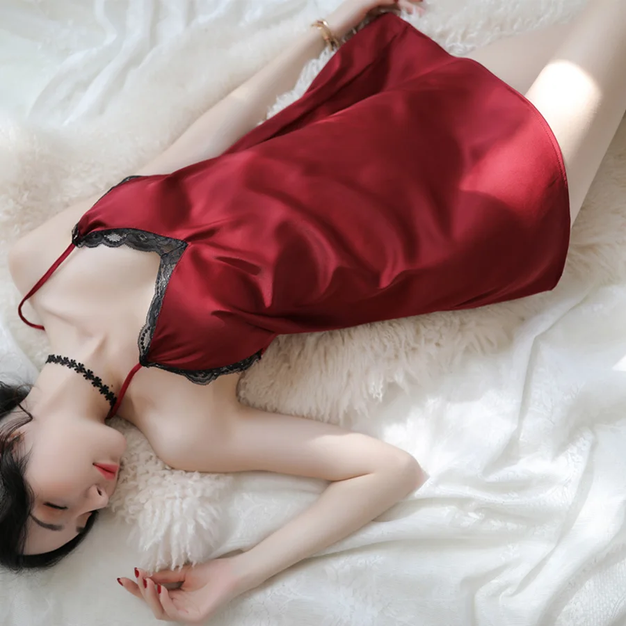 Porn Sex Underwear Backless Camisole Lace Nightdress Sexy Teddy Babydoll Hot Erotic Satin Dress Cute Chinese Style Underwear
