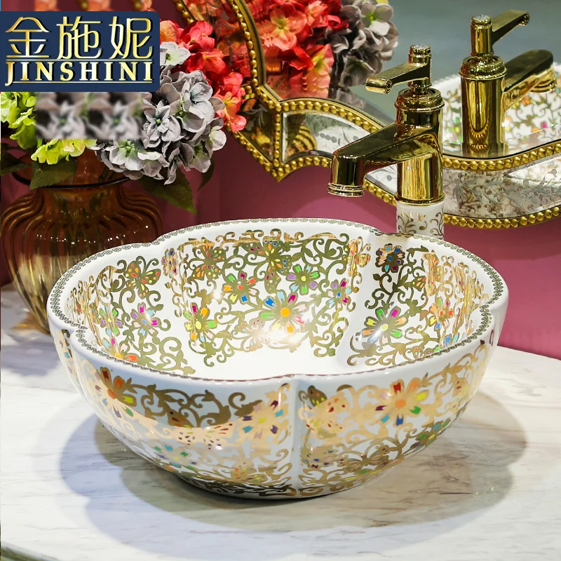 

Gold jingdezhen ceramic art bathroom table basin wash basin white xitang