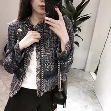 Модная женская куртка с длинными рукавами, твидовый жакет на весну и осень, новое женское короткое пальто