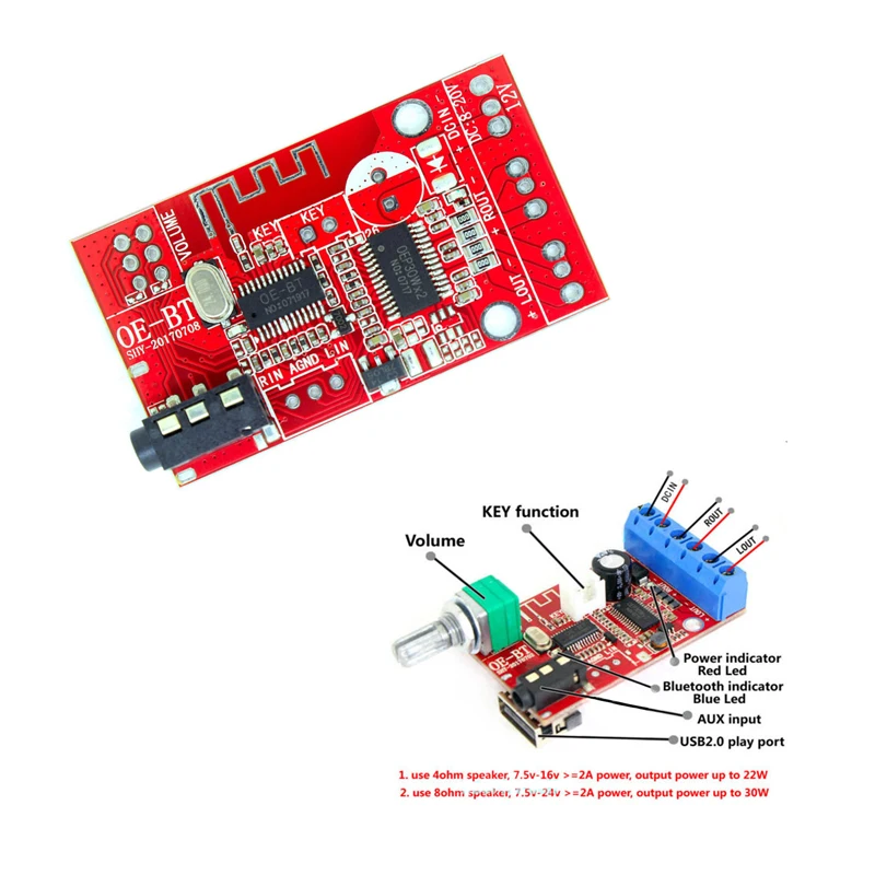 Bluetooth 4,2 Приемник DC 12V 30W* 2 стерео аудио усилитель мощности плата AUX