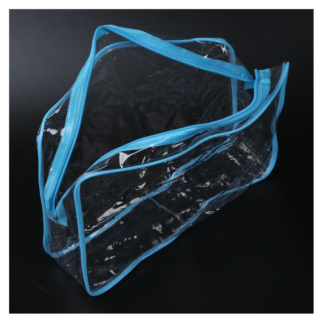 PVC Clear Pouch Travel Bathing Toiletry Zipper Cosmetic Bag, Blue L