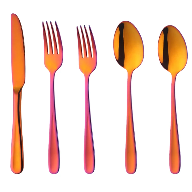 Четыре набора, модные оранжевые и Красные столовые приборы, столовые приборы из нержавеющей стали, кухонная ложка, вилка, нож, чайная ложка, оранжевый и красный-4 комплекта - Цвет: as shown