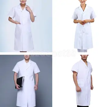 

Men Women Scrubs Lab Coat Medical Nurse Doctor White Coat Uniform Short Sleeve