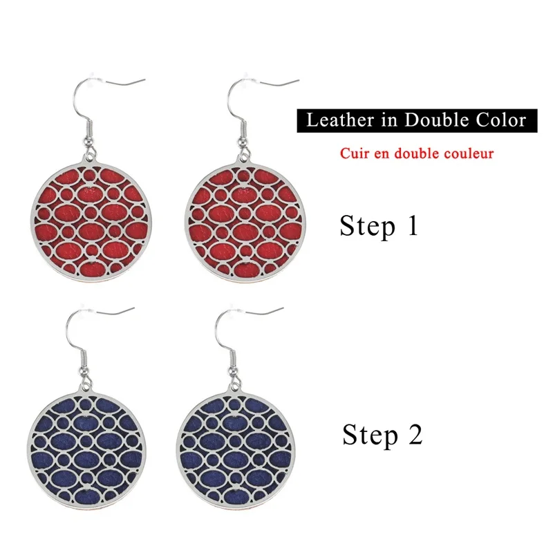 Кремо-джорджетт Висячие висячие серьги, ювелирные изделия, сменные кожаные круглые Висячие серьги-капли для женщин - Окраска металла: Blue and Red
