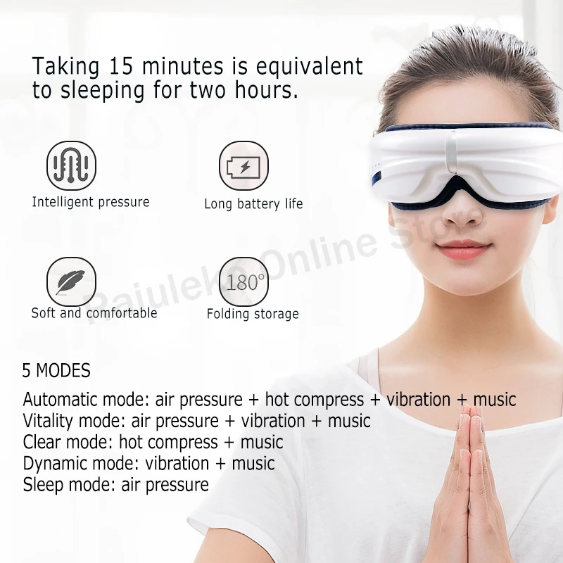 Online Eye Massager Electric Vibration Eye Massage Music Compressive Air Eye Pressure Heating Massage Glasses Eyes Care Reduce Myopia