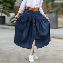 5XL 6XL Плюс Размер Макси юбка Женская длинная Джинсовая Юбка Femme Повседневная Свободная Высокая талия однобортная Макси джинсовая юбка Saias