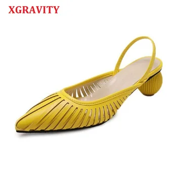 

XGRAVITY Abnormal Heels Summer Heel Strange Design High Heel Sandals Fashion Women Chunky Shoes Point Toe Slippers Lady B047