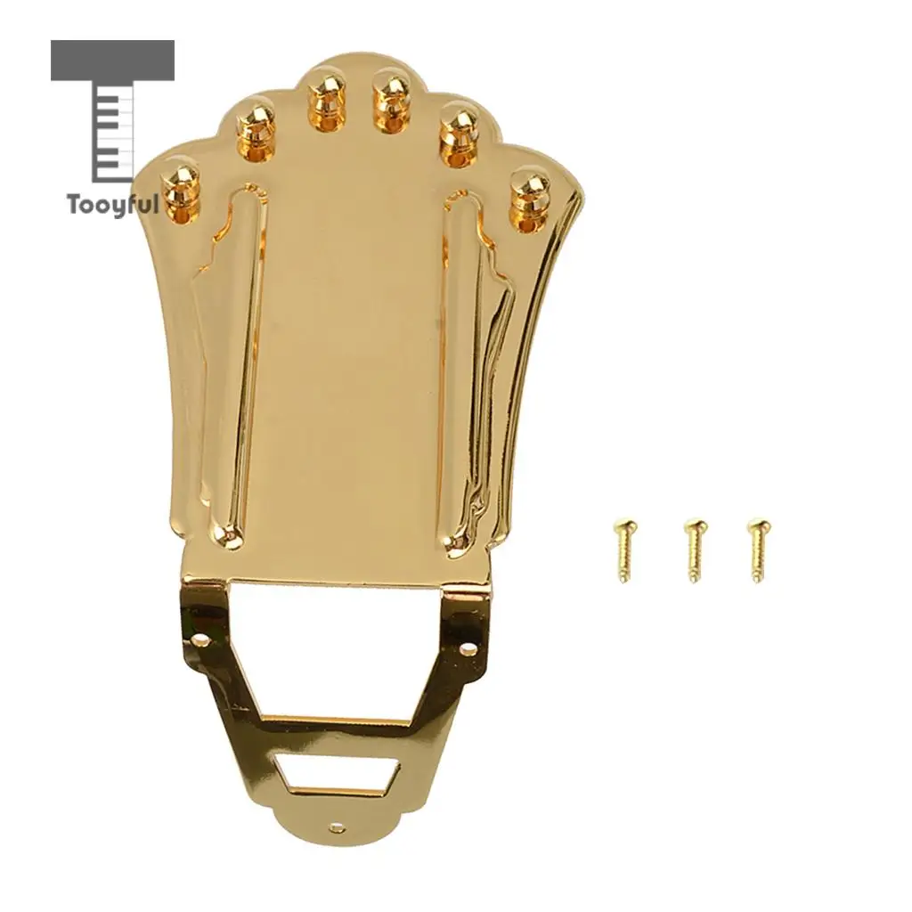 Tooyful 6 String Guitar Tailpiece Bridge for Archtop Jazz Guitar Replacement Parts Golden