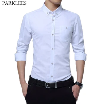 

Mens Casual Button Down White Dress Shirts 2019 Spring New Slim Fit Long Sleeve Chemise Formal Youth Style Male Clothing M-5XL