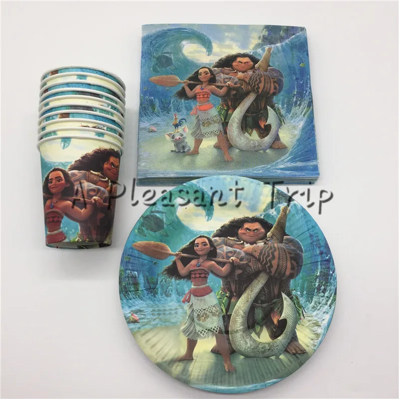 

60pcs/lot supplies paper plate + paper cups+ paper napkins for 20 people cartoon Moana Theme kids birthday party Decoration Baby