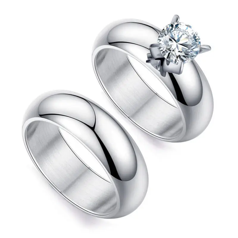 Romantic Wedding Rings For Lover Gold-Color Stainless Steel Couple Rings For Engagement Party Jewelry Wedding Bands