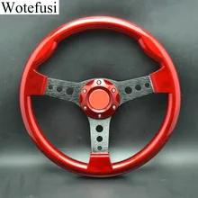 Wotefusi 340 мм автомобиль спортивный гоночный руль плоский ABS сплав w/Роговая Кнопка Красный [QPA519]