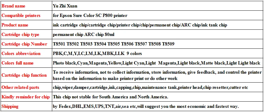 for Epson P800 T8501-T8509 permanent chip