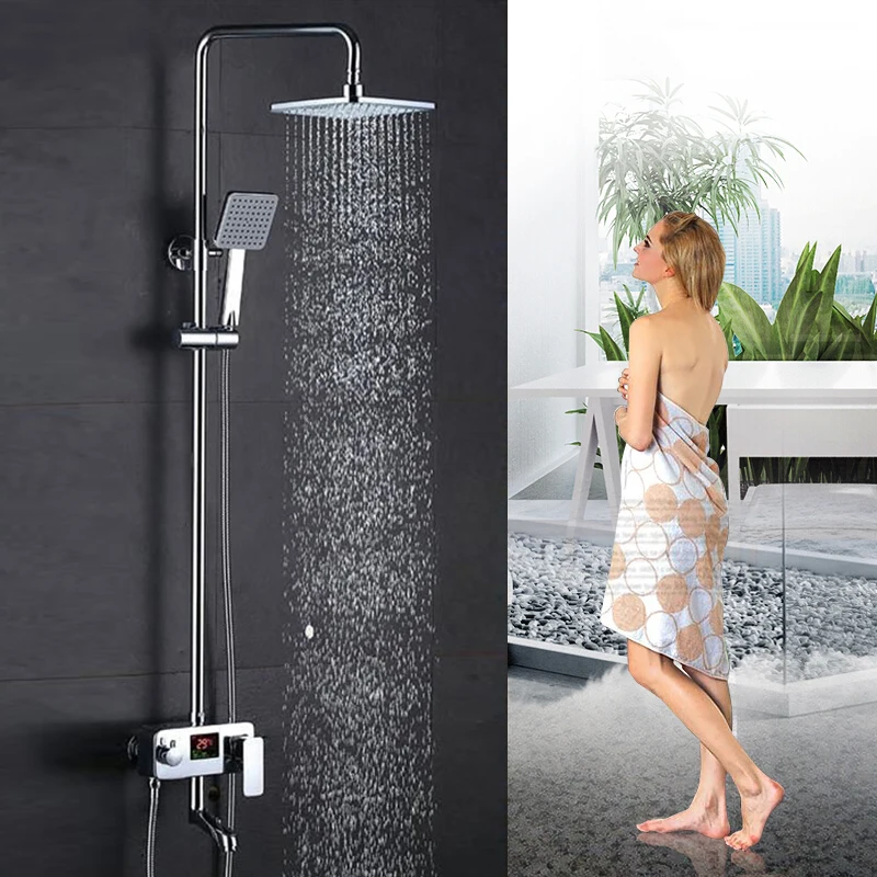 

Bathroom Shower Faucets Set Rainfall Shower Head Tub Spout Sink Faucet Single Handle Mixer Tap Bath Shower Wall Mounted HWC