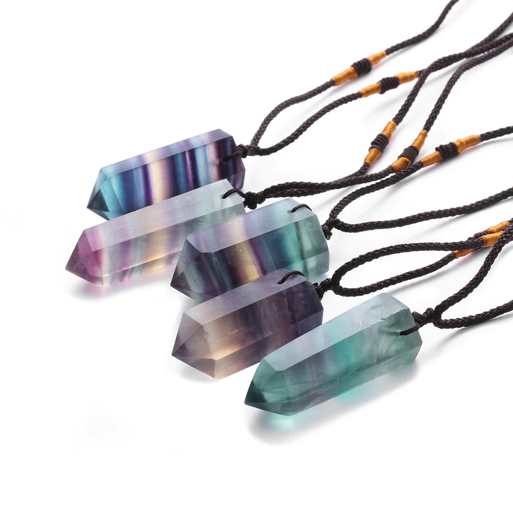 

Randomly Natural fluorite pendant necklace Quartz crystal Reiki Chakra pendants Colored fluorite crystal pendant women jewelry