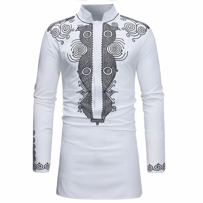 African Dresses for Men 3D Dashiki Print Full Sleeve Shirt Bazin V-neck T-shirt Male Traditional Ethnic Tribe Style Tops Outfit