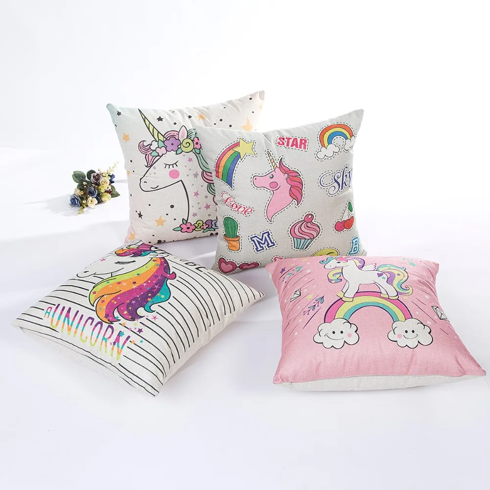 

2019 Creative Design Unicorn Series Linen Pillow Case high quality fabric bedroom and living room decorative pillow case