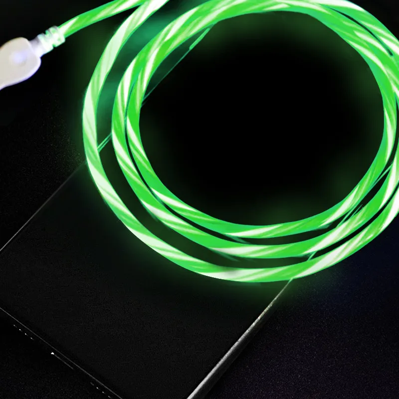 Светодиодный светящийся течет usb-шнур для быстрого Зарядное устройство заряда Тип-c кабель для Samsung Galaxy S8 S9 Plus Note 9 Xiaomi Mi8 Короткие Длинные провод шнур
