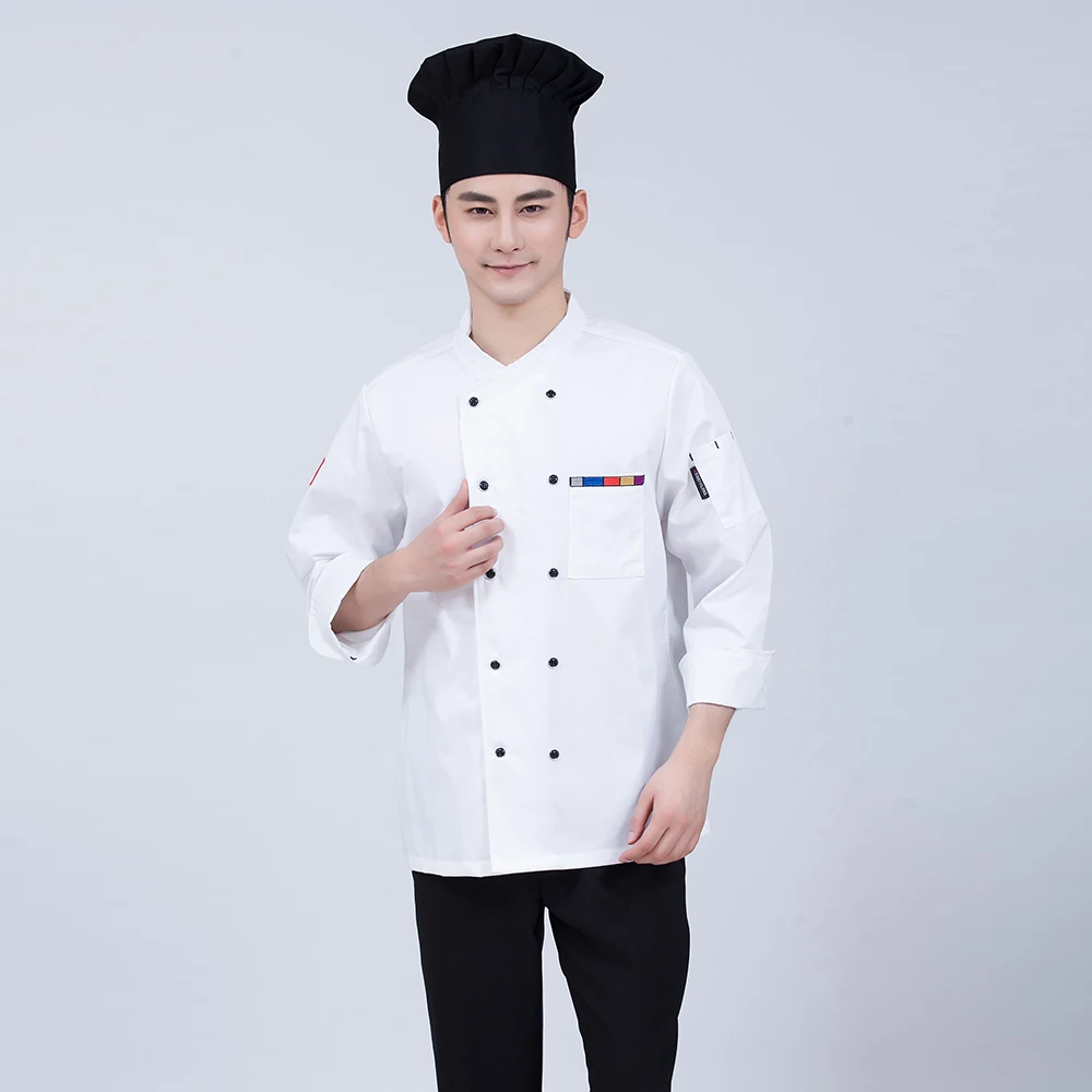 С длинными рукавами шеф-повара отеля куртка Еда Услуги Restauant спецодежда униформа Двойной Брестед шеф-повар пальто мужские Для женщин Кухня