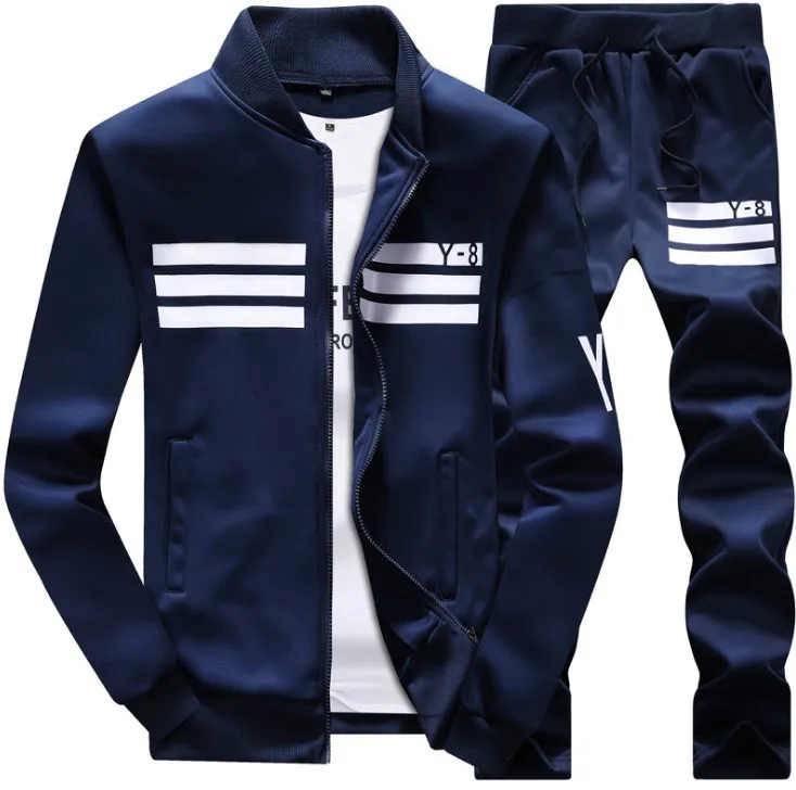 Весенне-осенний мужской спортивный костюм, пальто с длинными рукавами, свитер, бейсбольный студенческий мужской спортивный костюм, куртка, брюки - Цвет: Синий