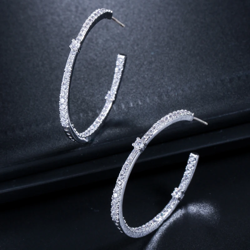 Angelcz дизайнерские микро паве двухсторонние кубические циркония 925 серебряные шпильки круглые петли ювелирные изделия женские большие круглые серьги-кольца AE230