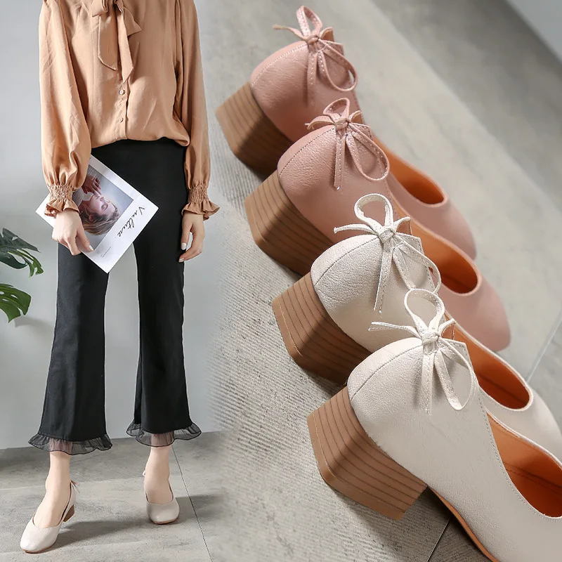 

Retro mary janes shoes woman shallow thick high heels grandmother shoes plus size 34-43 pumps ladies zapatos mujer 2019 newest
