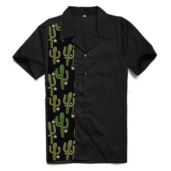 

Fashion Hawaiian Shirt Men Top Quality Cactus Funny Shirts Short Sleeve Casual Western Rock And Roll Summer Men Shirts Black
