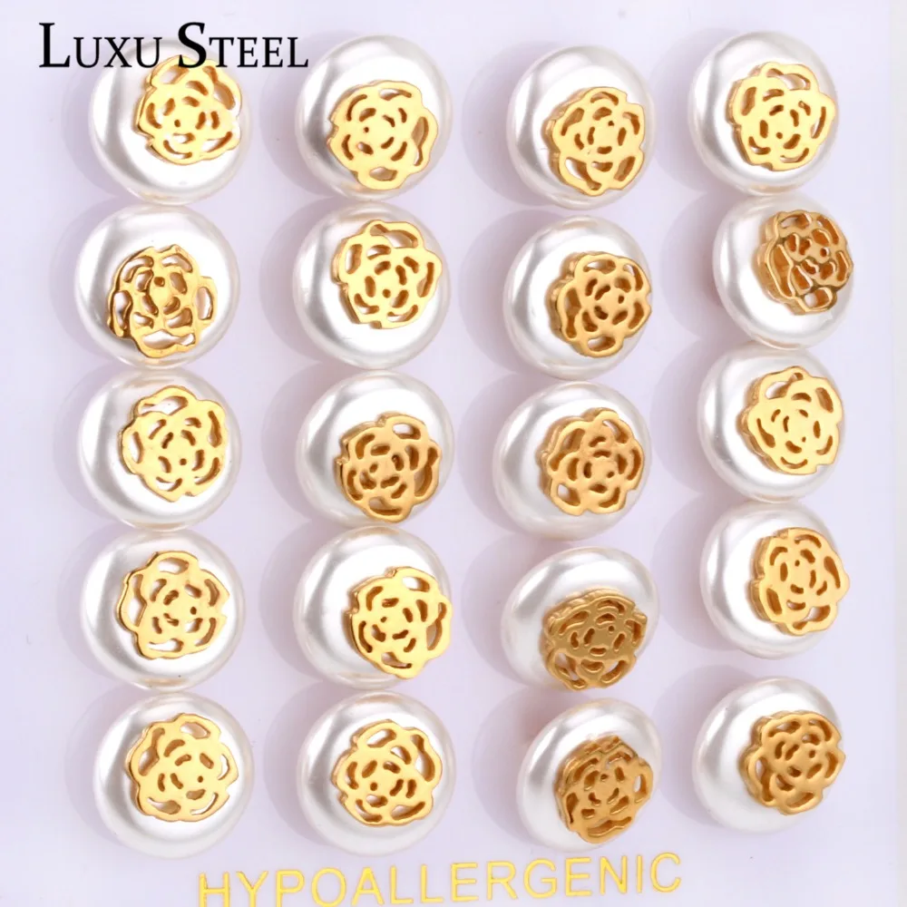 LUXUSTEEL Массовая продажа колошения 10 пар/карта Золотой/Серебряный цветок Форма с