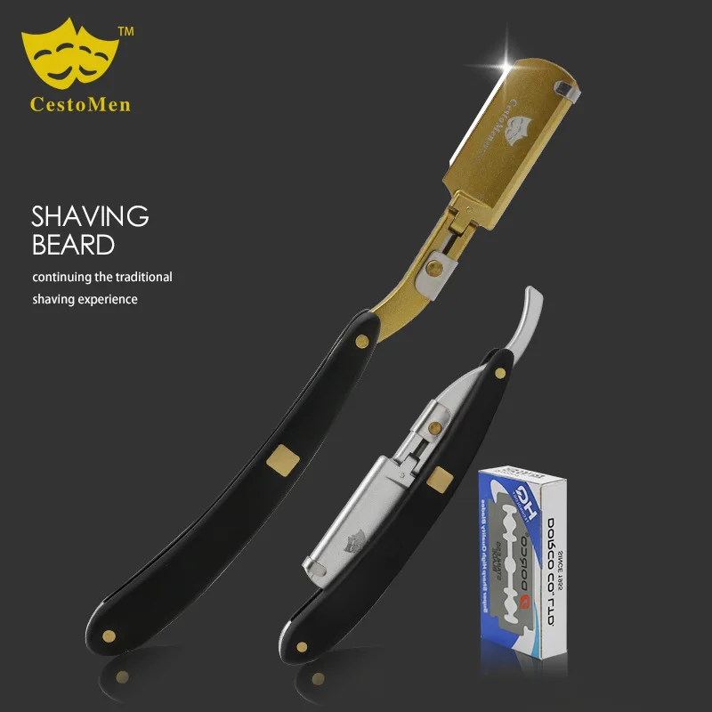 

Sandalwood Handle Beard Barber Shaving Razor Professional Salon Barber Hair Knives Blade Changeable Shaving Knife Beard Tools