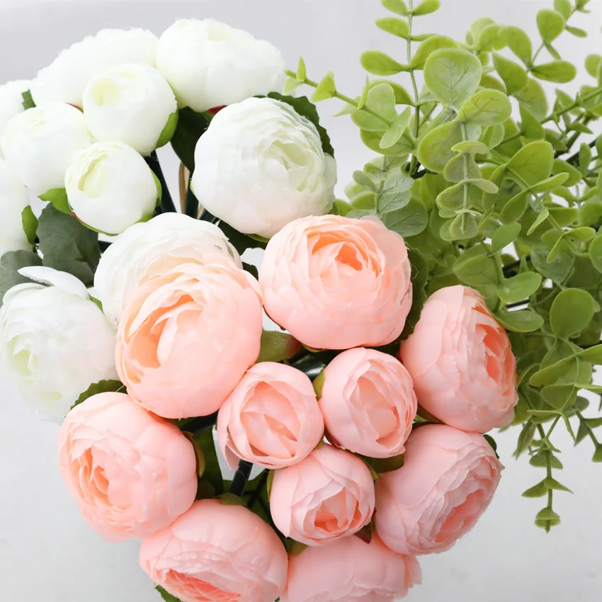10Pcs per bunch rose peony Artificial hand flowers bridal Wedding favours birthday baptism 5 1