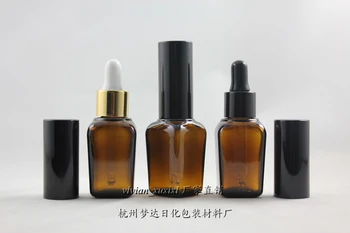 

25ml brown/amber square Glass Essential Oil Bottle With aluminum dropper cap and black lid.Oil vial, Essential Oil pack