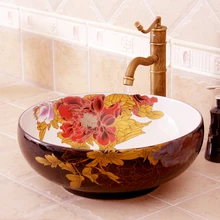 Европейский Винтажный умывальник Lavabo керамическая ванная раковина верхняя полочка на заказ умывальник с рисунком пиона умывальник