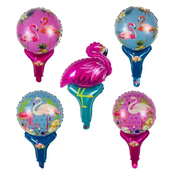 

New 1psc Flamingo Hand Stick Aluminum Balloons Child Toy Air Balloon Birthday Wedding Party Decoration supplies