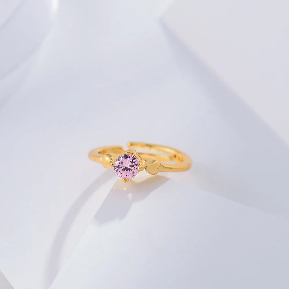 

QGGLE Adjustable Ring Pink Zircon For Women Gold Color Cocktail Ring Girl