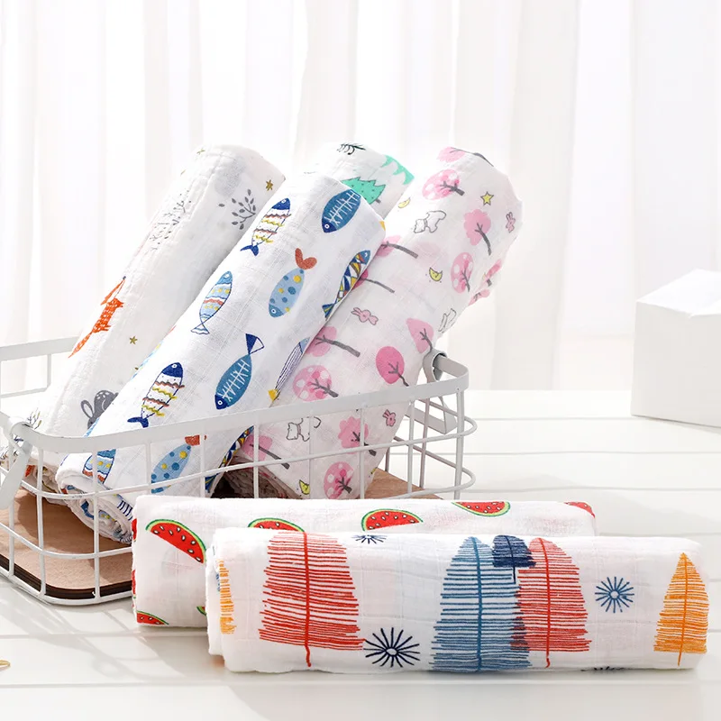 

Cotton A Double-Layer Gauze Cloth Towel Baby Bath Towel Soft Cartoon Printing Towel Blanket Newborn Infant