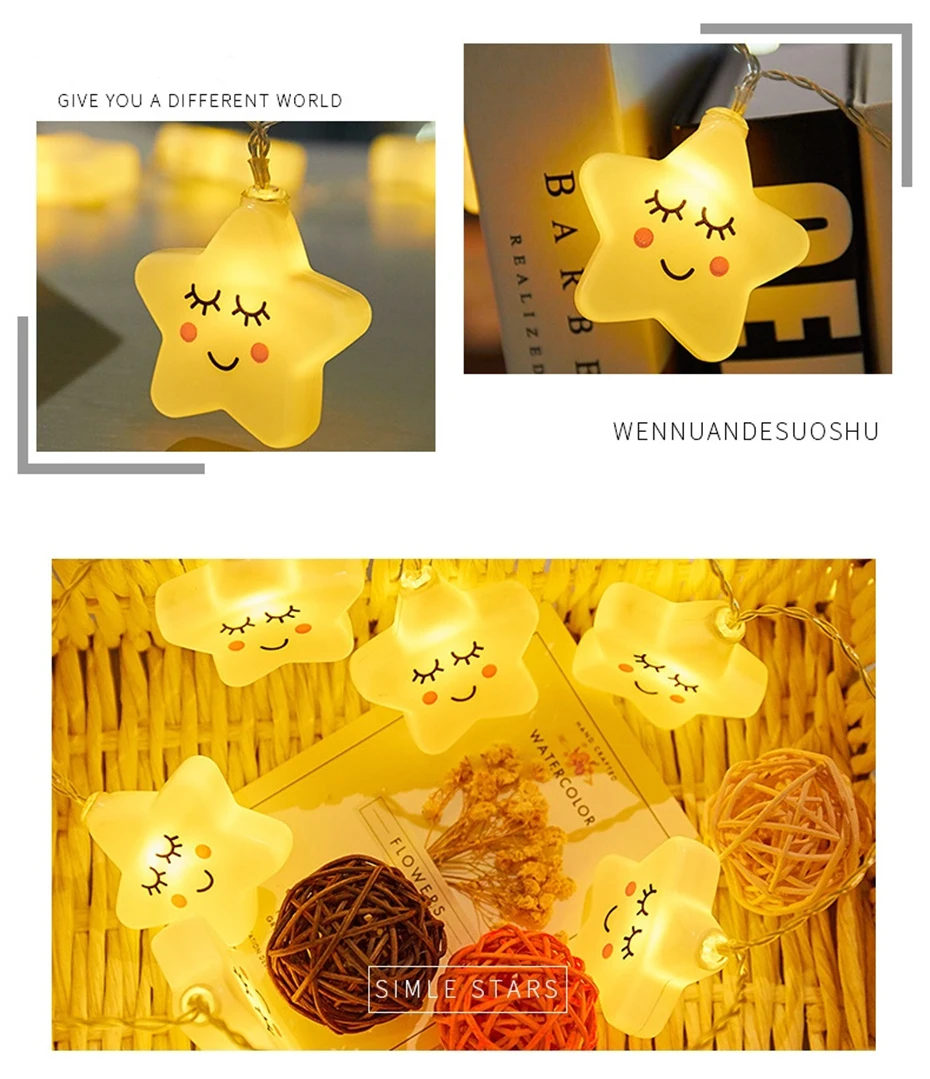 star cartoon string lights smile star decoration 2