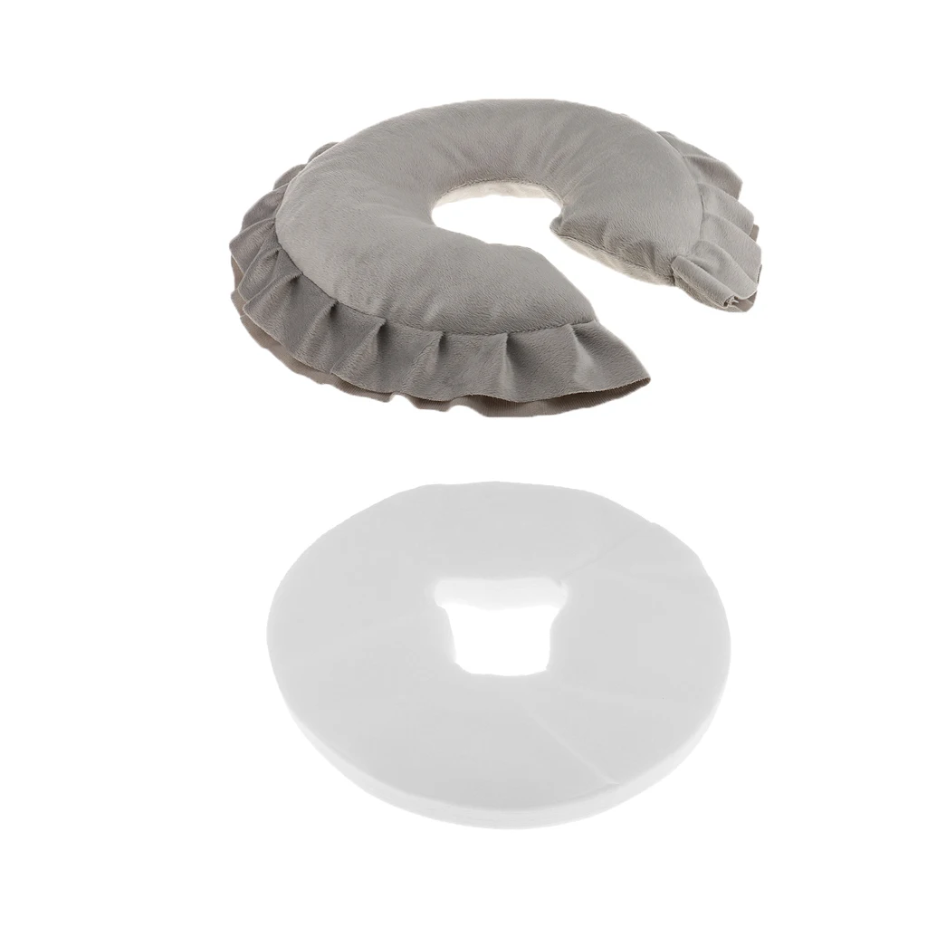 Gray Washable Cover Massage Table Bed Face Cradle Pillow with 100pcs Cushion Cover Set White