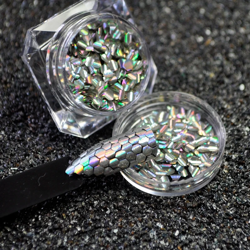 

1 Box Fish Scale Nail Sequins Holographic Silver Mermaid Hexagon Glitter Sheets DIY Nail Art Tips D8063
