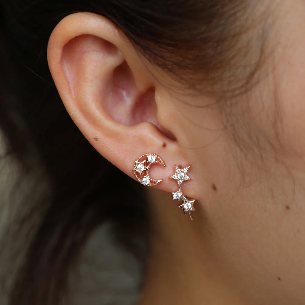 2018 Christmas gift moon star earring unique hollow engraved moon start elegance girl women gift fashion jewelry wholesale - Image 3