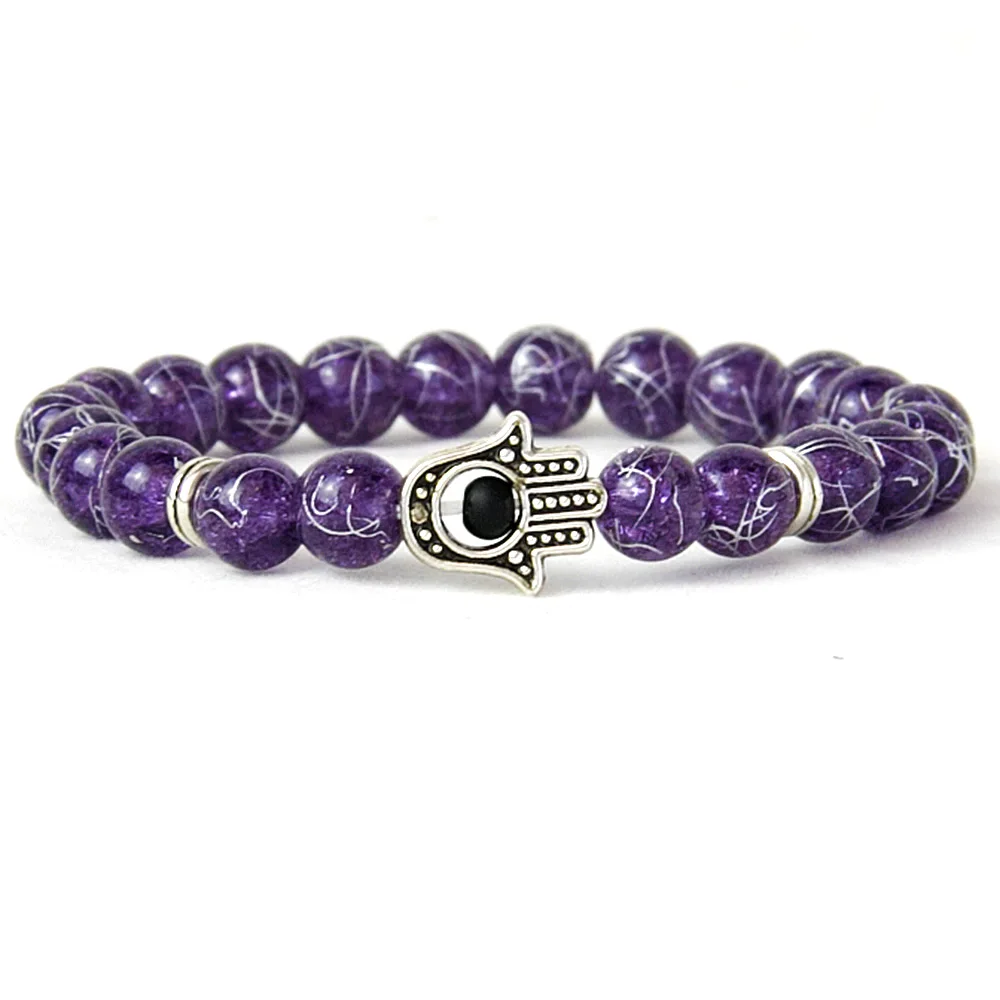 

Yoga Buddha Bracelet Silver Metal,Elephant Bracelet,Flower Bangle,Eye Bracelet,Purple Crystal Beads Bracelet for Women