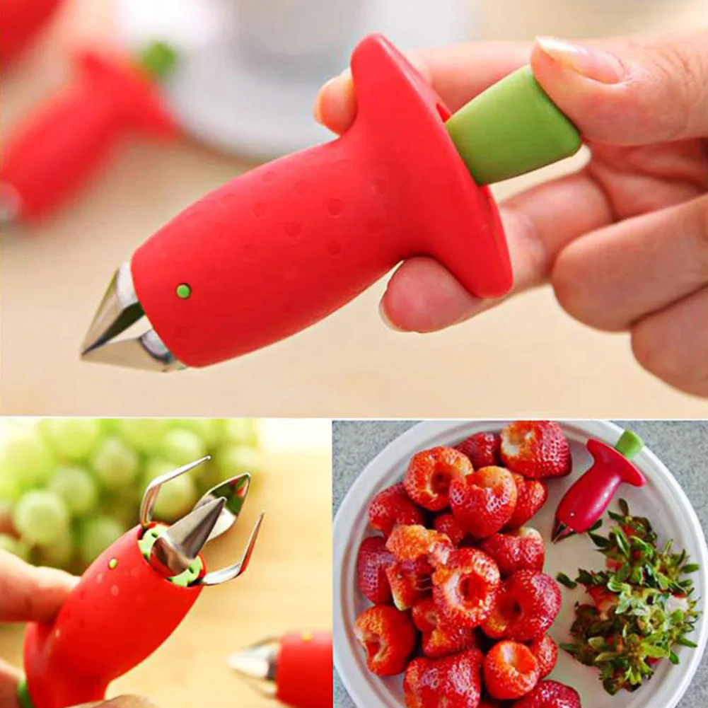 Strawberry Hullers Metal Plastic Fruit Leaf Remover Gadget Tomato Stalks Strawberry Knife Stem Remover Kitchen Cooking Tool
