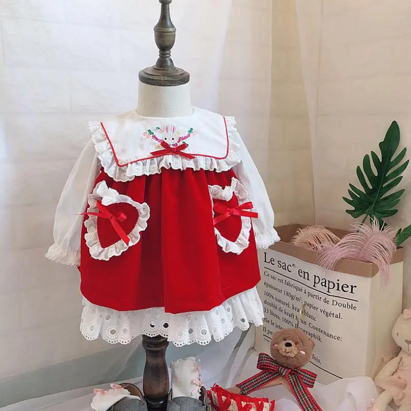 

2019 Spanish Vintage Palace style Princess Dress For Girl children birthdays party Tutu Dress Lace Bow Modis kids Vestidos Y1642